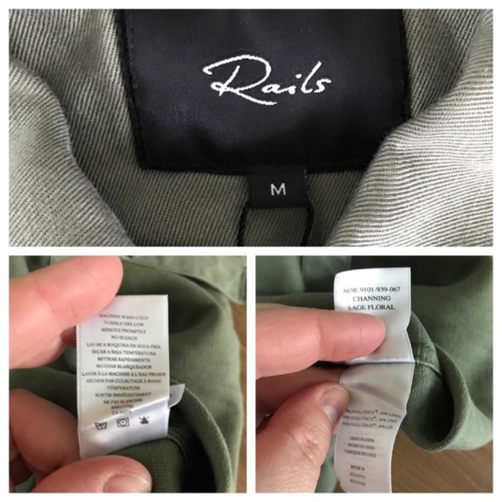 Rails Green Button Down Linen Shirt Embroidered M - image 6